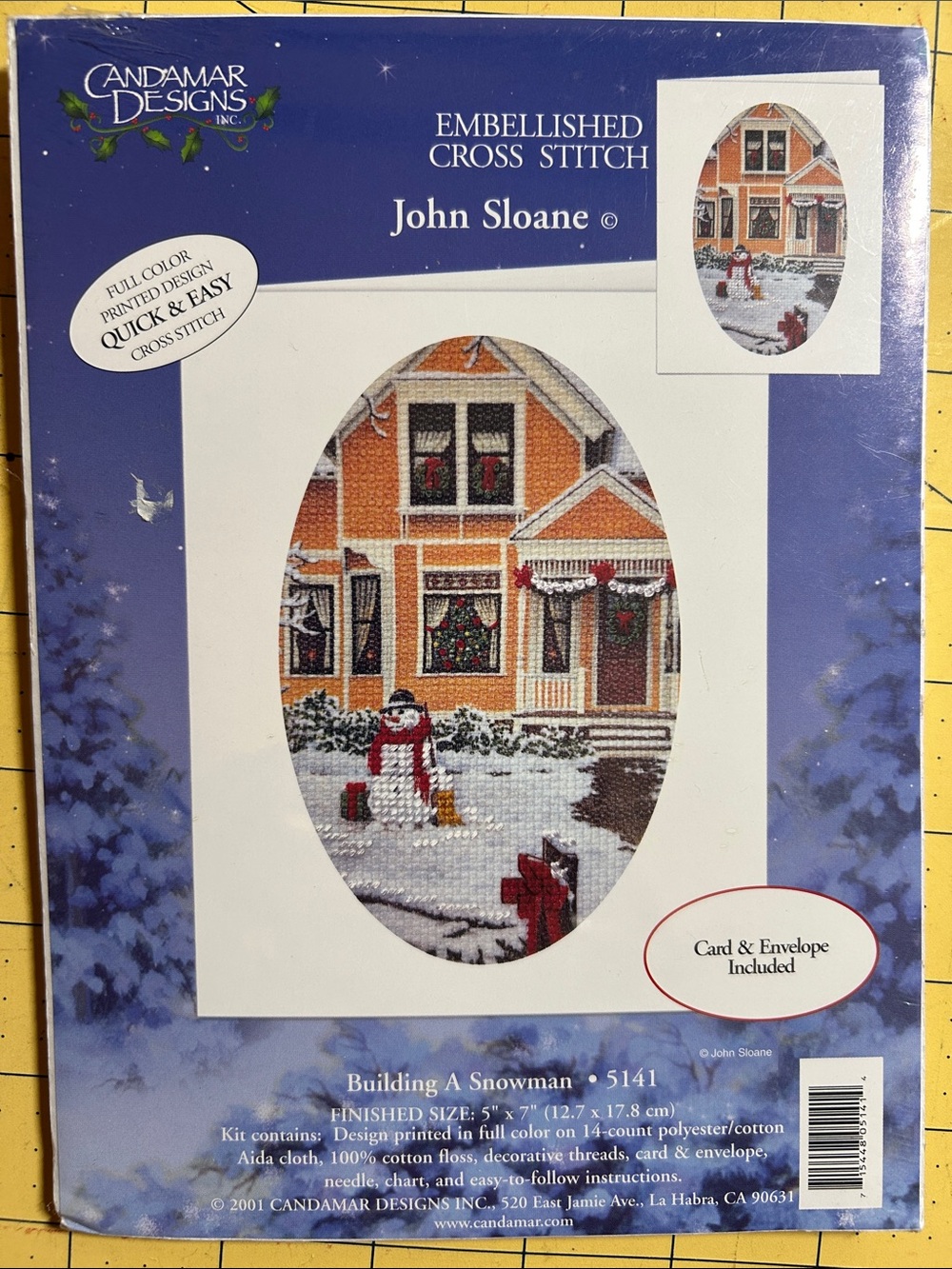 Embellished Cross Stitch Kit - Orange Snowman House